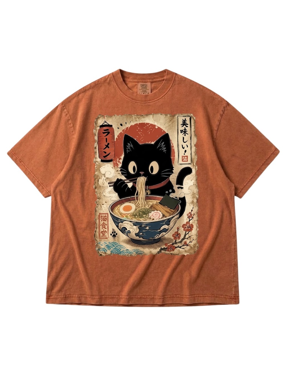 Comfort Colors Rust Graphic Tee with Black Cat Ramen Print